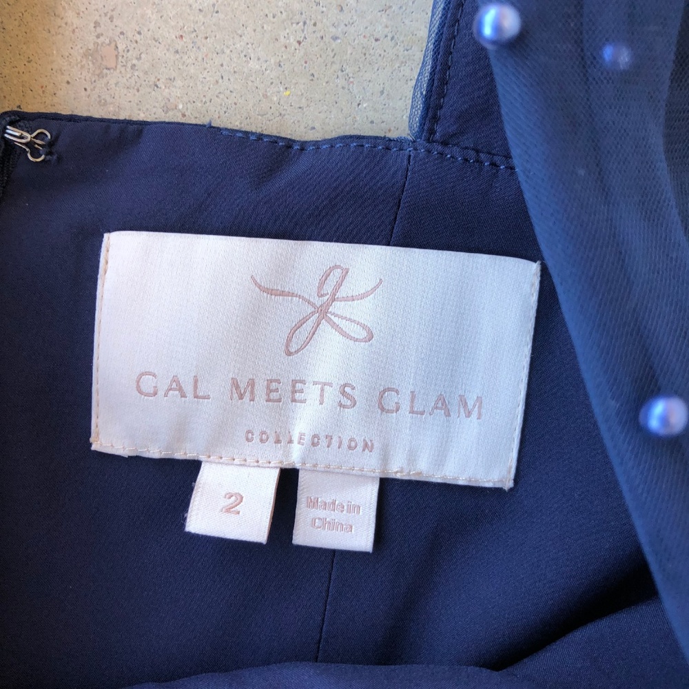 Gal Meets Glam Delores Navy Pearl Fit Flare Dress - Picture 5 of 6